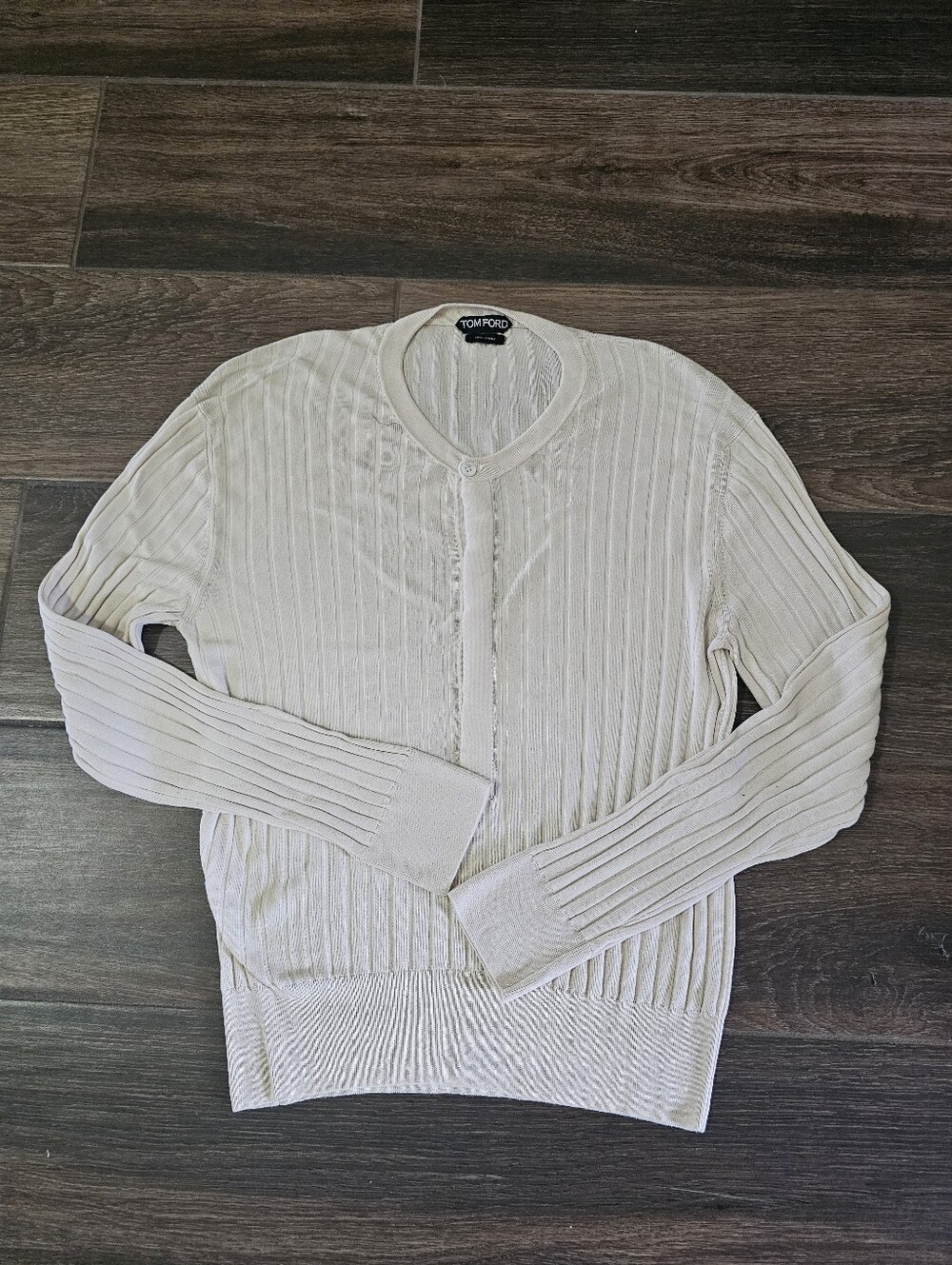 Tom Ford Cream Ribbed Knit Silk Cardigan No Size Tag SMALL MEDIUM